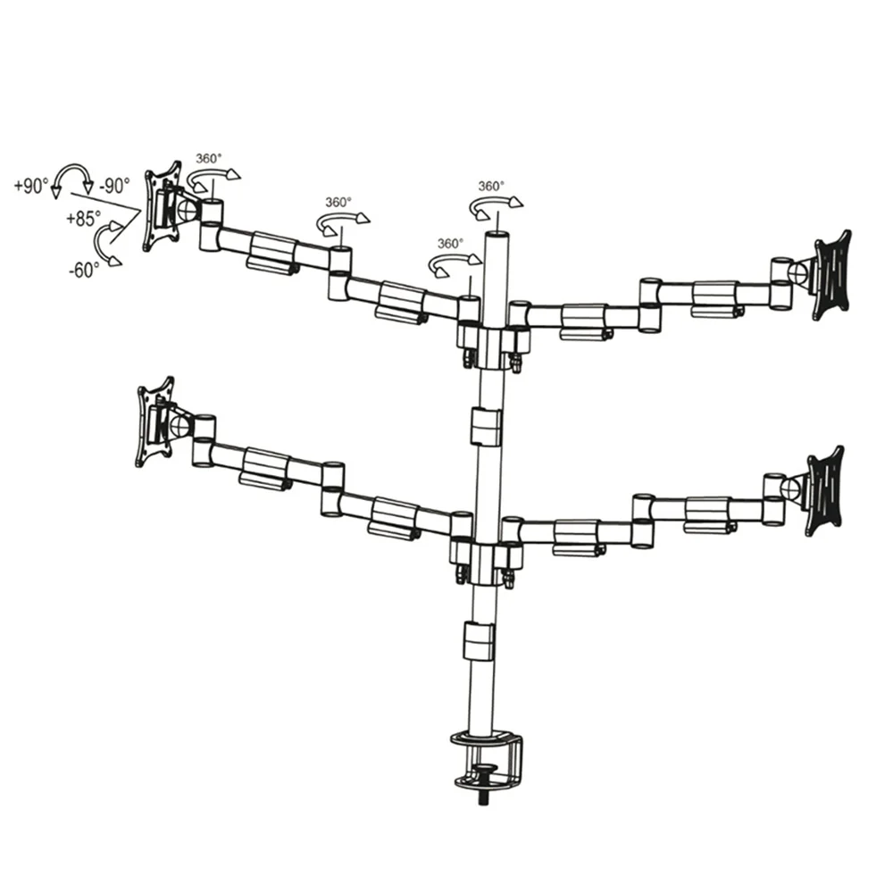 Plano de dimensiones 2 Brazo para monitor B-Sky ECO 3 – SET – poste con brazos estáticos – 4 pantallas