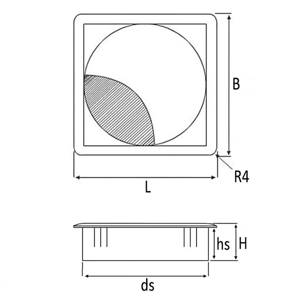 Dibujo técnico: Pasacables de aleación – 2 piezas – cuadrado