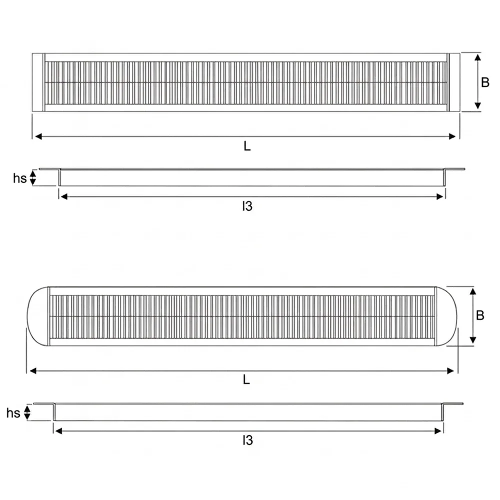 Dibujo técnico: Pasacables de aluminio – junta de cepillo – rectangular