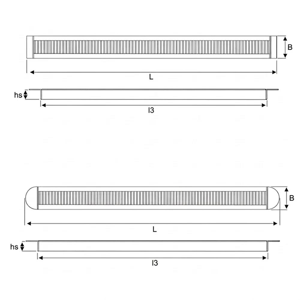 Plano acotado Pasacables rectangular 385x63mm - Semirredondo - 450x69mm - cepillos Negro