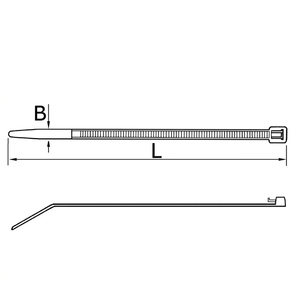 Plano acotado Bridas de plástico PA - reutilizables - 300x7.6mm - por 100 unidades - Natural