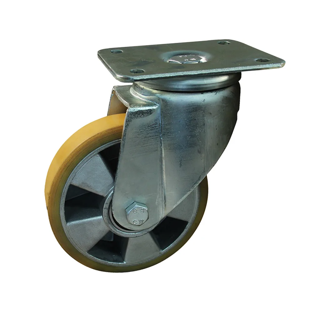 Rueda giratoria Ø125mm - banda de rodadura PU / TPU - carga pesada - Rodamiento de bolas - Fijación de placa 140x110mm - St - Acero