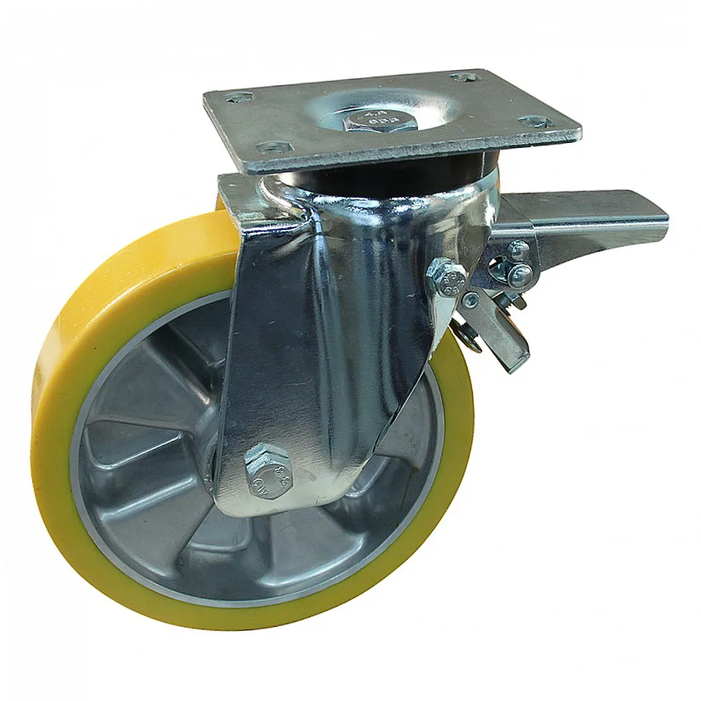 Rueda giratoria con freno Ø200mm - banda de rodadura PU / TPU - carga pesada - Rodamiento de bolas - Fijación de placa 135x110mm - St - Acero imagen 2