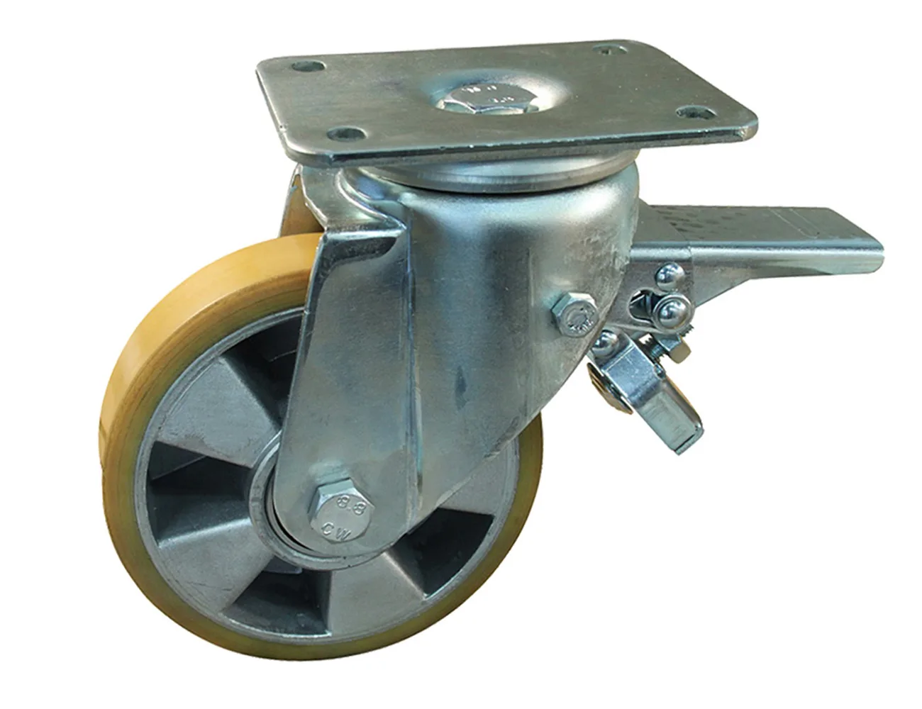 Rueda de carga pesada PU giratoria con freno - Llanta de aluminio – Rueda de carga pesada PU - Llanta de aluminio - carga max. 800kg