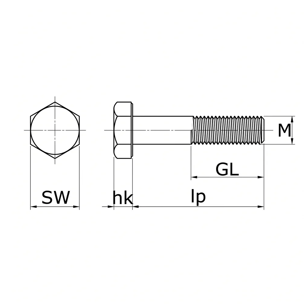 Dibujo técnico: Tornillo hexagonal de plástico con rosca parcial - DIN 931
