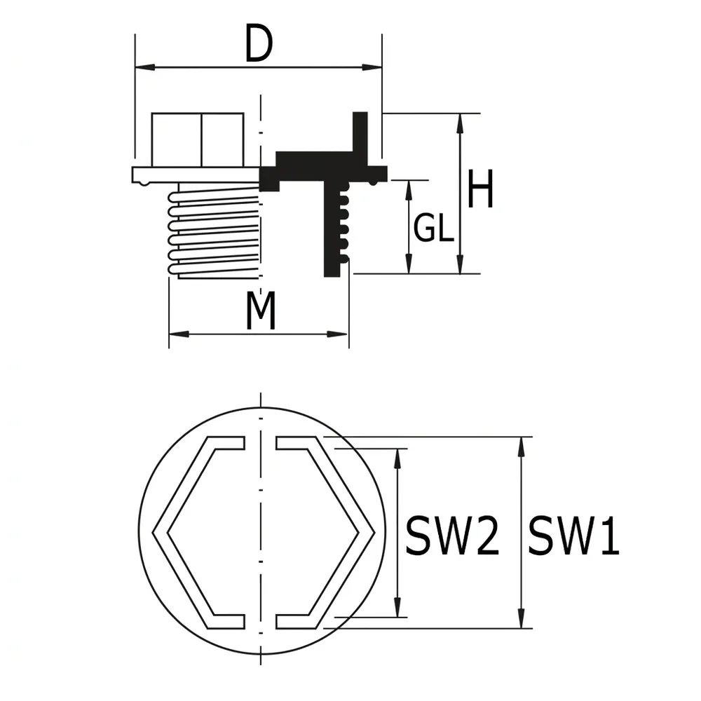 Dibujo técnico: Tapón roscado con rosca interna métrica/BSP/UNF