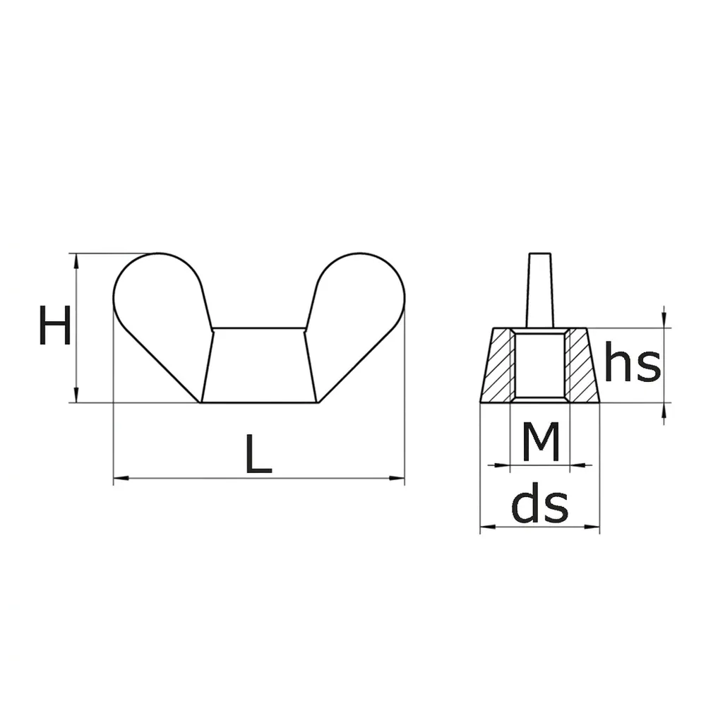 Dibujo técnico: Tuerca de mariposa - DIN 315 D - Plástico