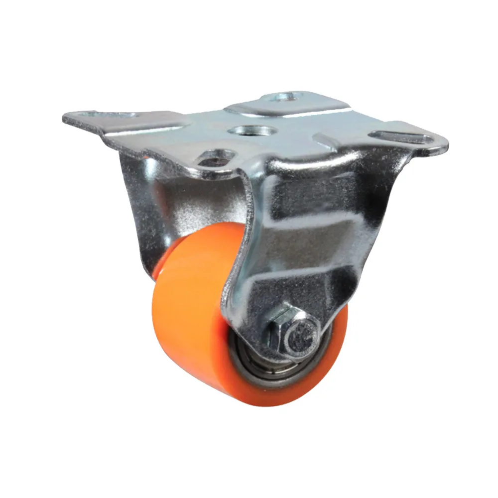 Rueda de aparato fija mini Ø35mm - banda de rodadura PU / TPU - carga pesada - Rodamiento de bolas - Fijación de placa 60x60mm - St - Acero