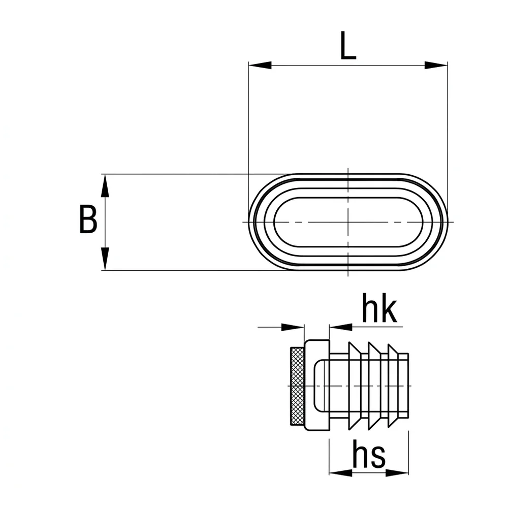 Dibujo técnico: Contera ovalada con base de fieltro