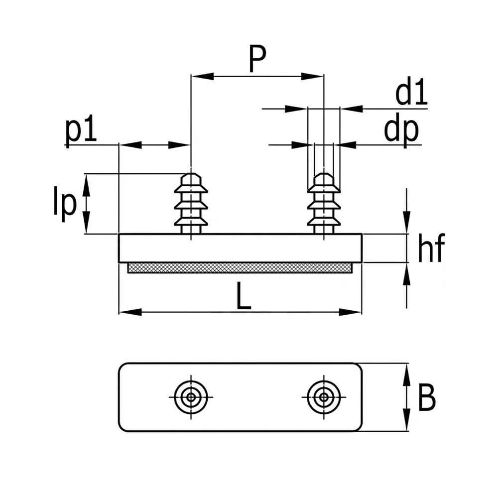 Dibujo técnico: Placas deslizadoras con tetones y fieltro