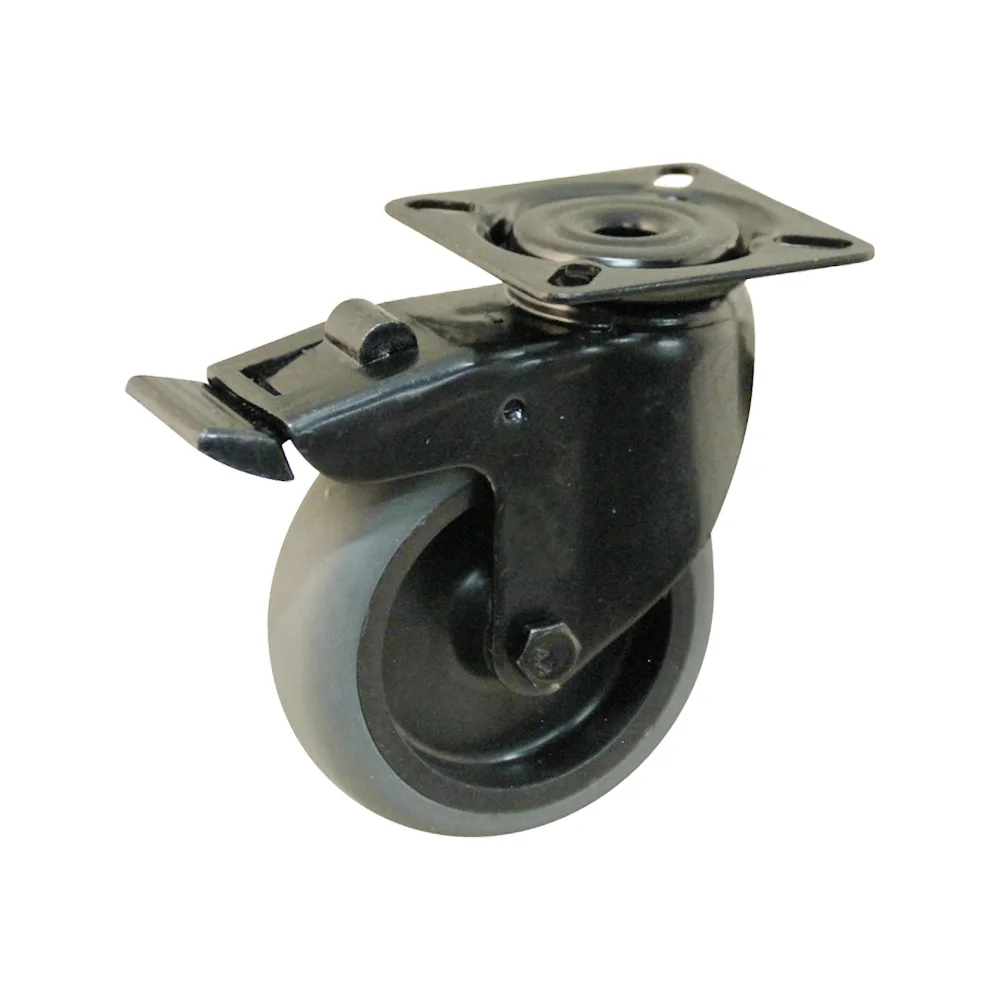 Rueda TPE giratoria con freno - placa superior - negro