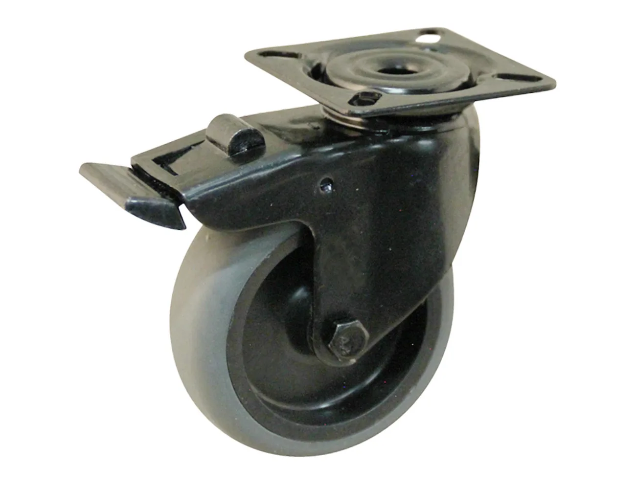 Rueda TPE giratoria con freno - placa superior - negro – Ruedas TPE - 60kg - rodamiento liso