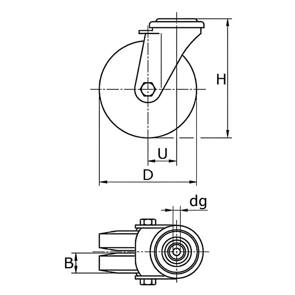 Plano de dimensiones Rueda TPE giratoria - Agujero central