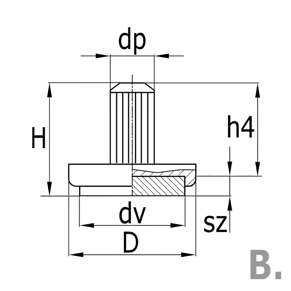 Plano de dimensiones 2 Contera redonda con pin y fieltro