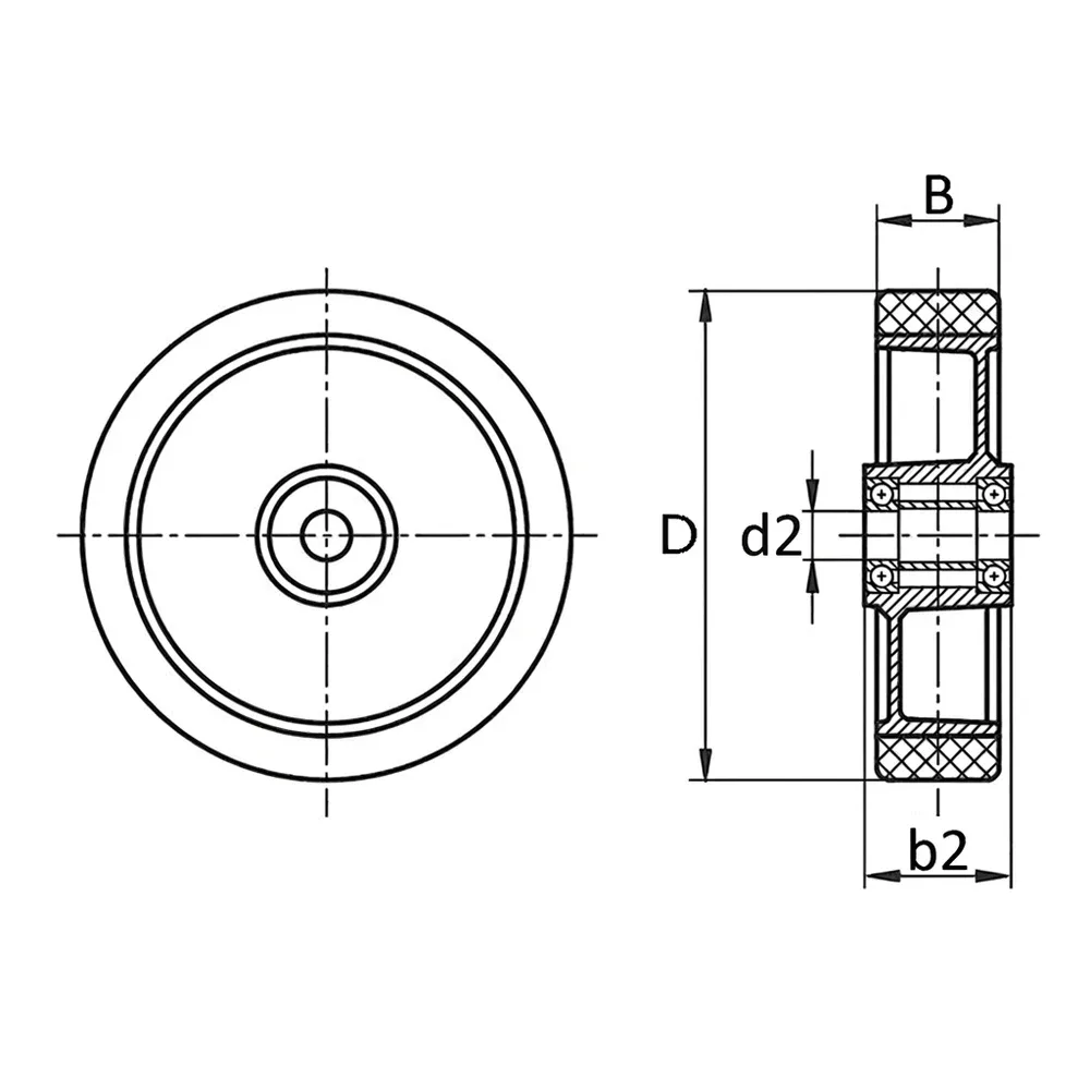 Dibujo técnico: Rueda de carga pesada PU - Llanta de aluminio