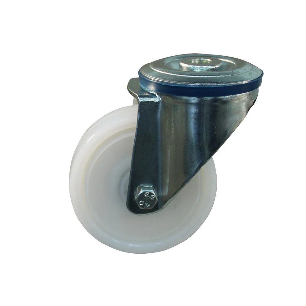 Rueda giratoria PP Ø100mm - banda de rodadura azul Plástico - Rodamiento de bolas - Agujero de perno Ø13.0mm - St - Acero