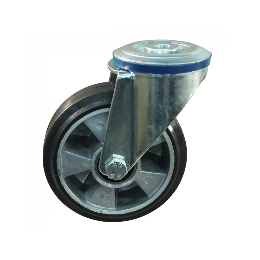 Rueda de carga pesada giratoria de goma - Llanta de aluminio - Agujero central