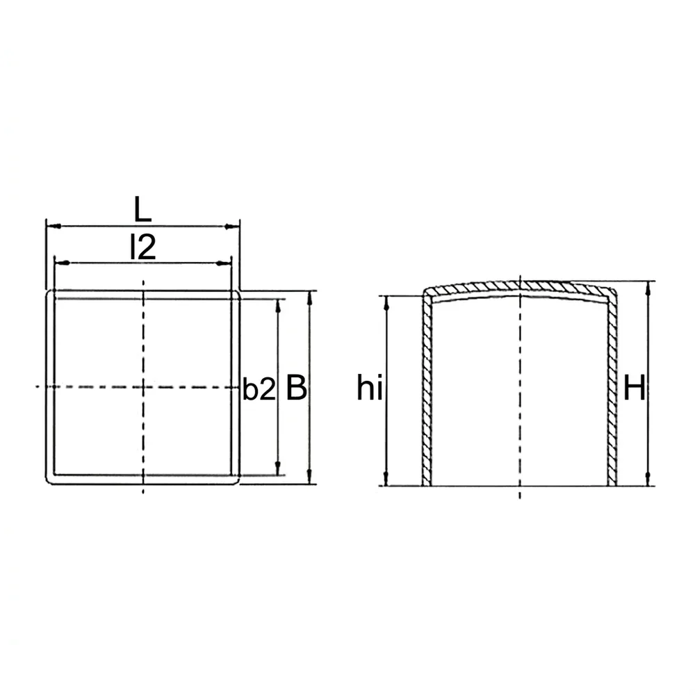 Plano acotado Tapón envolvente rectangular PE 30x15mm - Negro