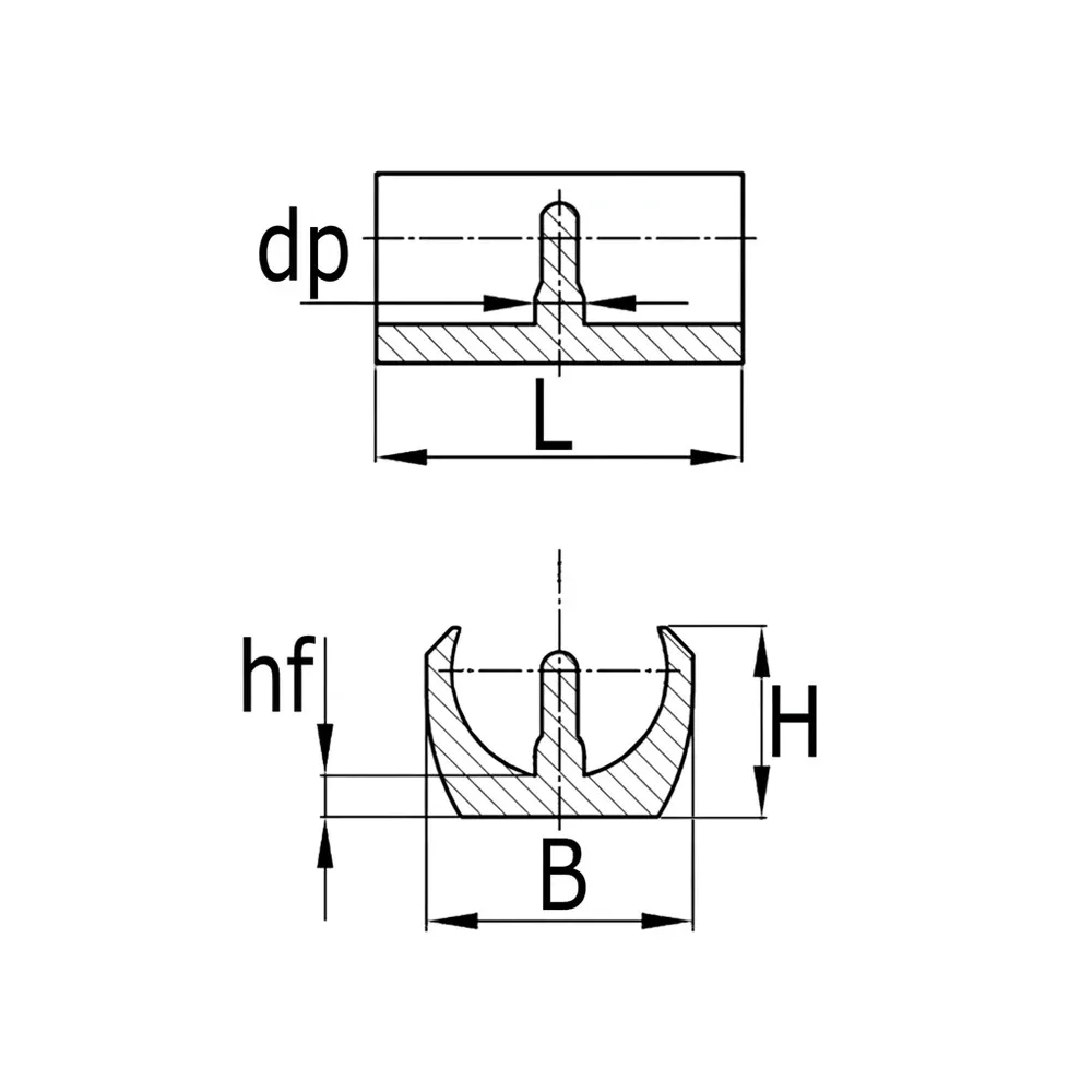 Dibujo técnico: Taco autofijante para tubo redondo con tetón