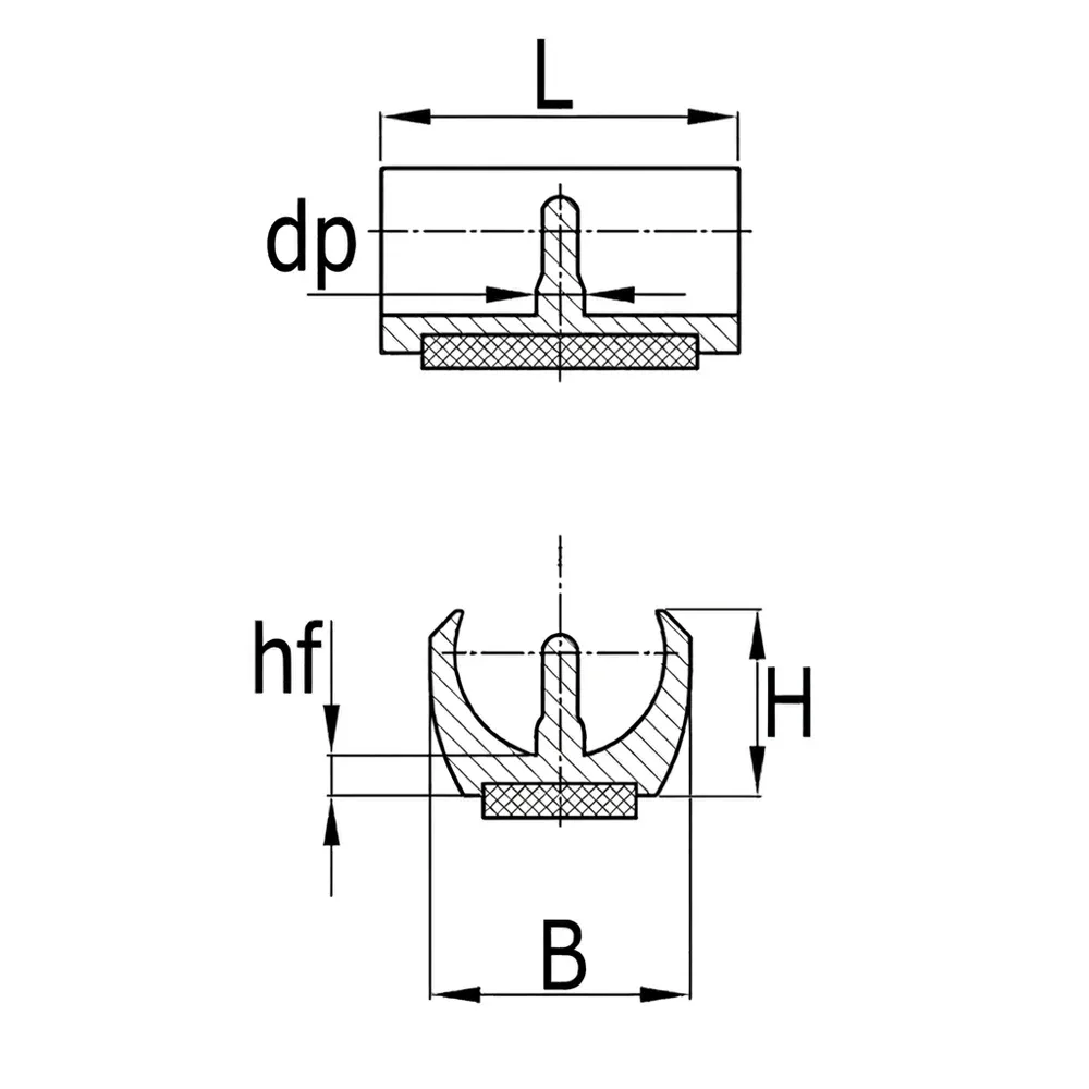 Dibujo técnico: Taco deslizante autofijante con espiga y fieltro