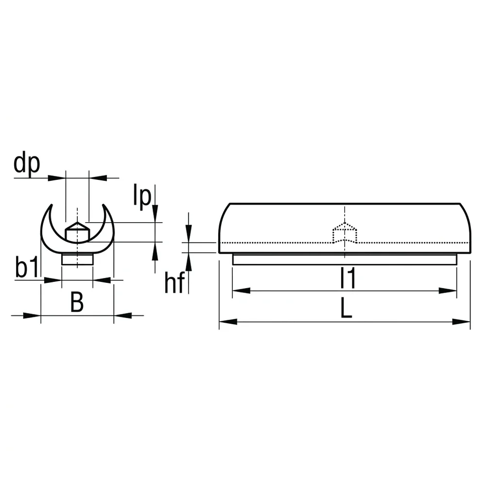 Dibujo técnico: Taco autobloqueante para tubo con tetón y fieltro