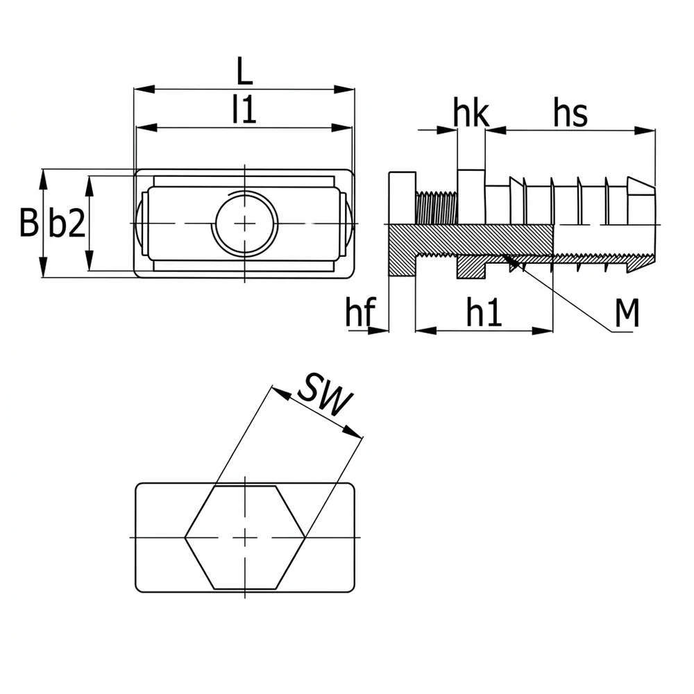 Dibujo técnico: Contera rectangular ajustable