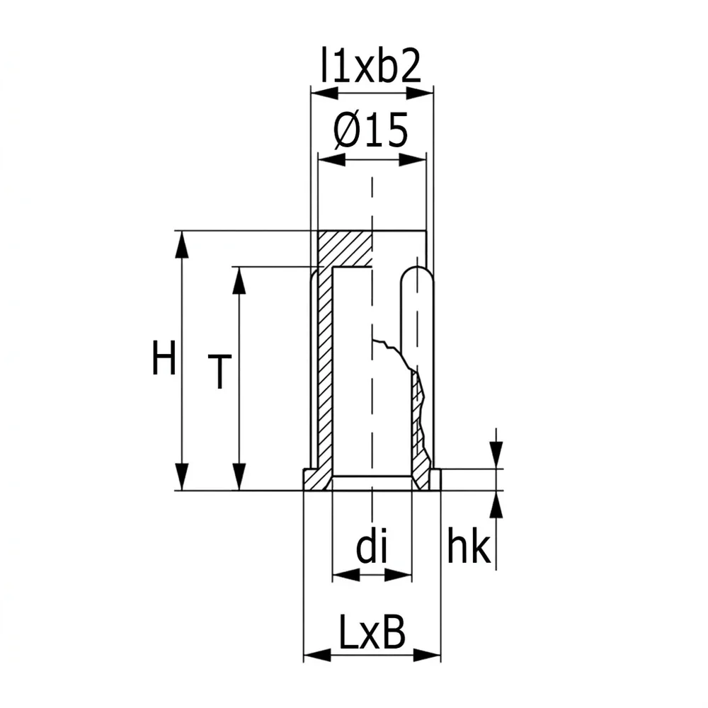 Plano acotado Casquillo cuadrado para gavillas PA 28x28mm - 1.5-mm - para rueda 33.V036.885.01