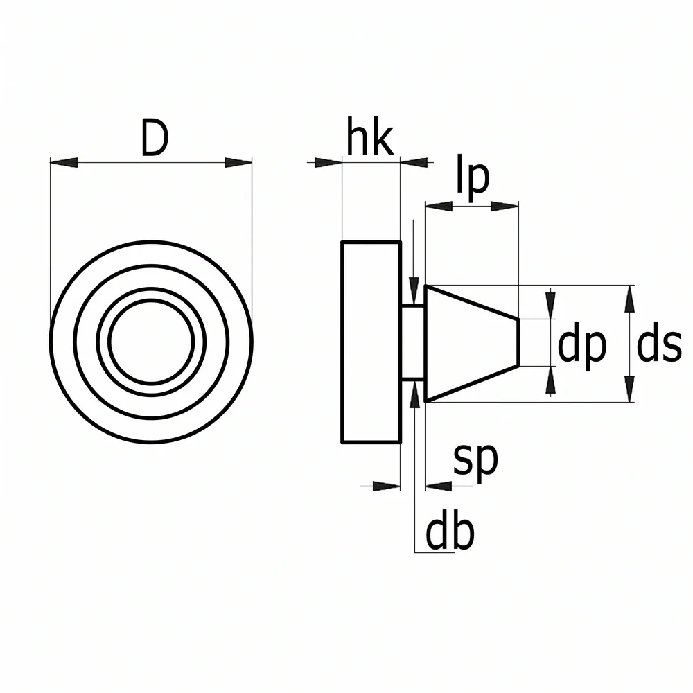 Plano de dimensiones Tope apilable a presión - modelo 4