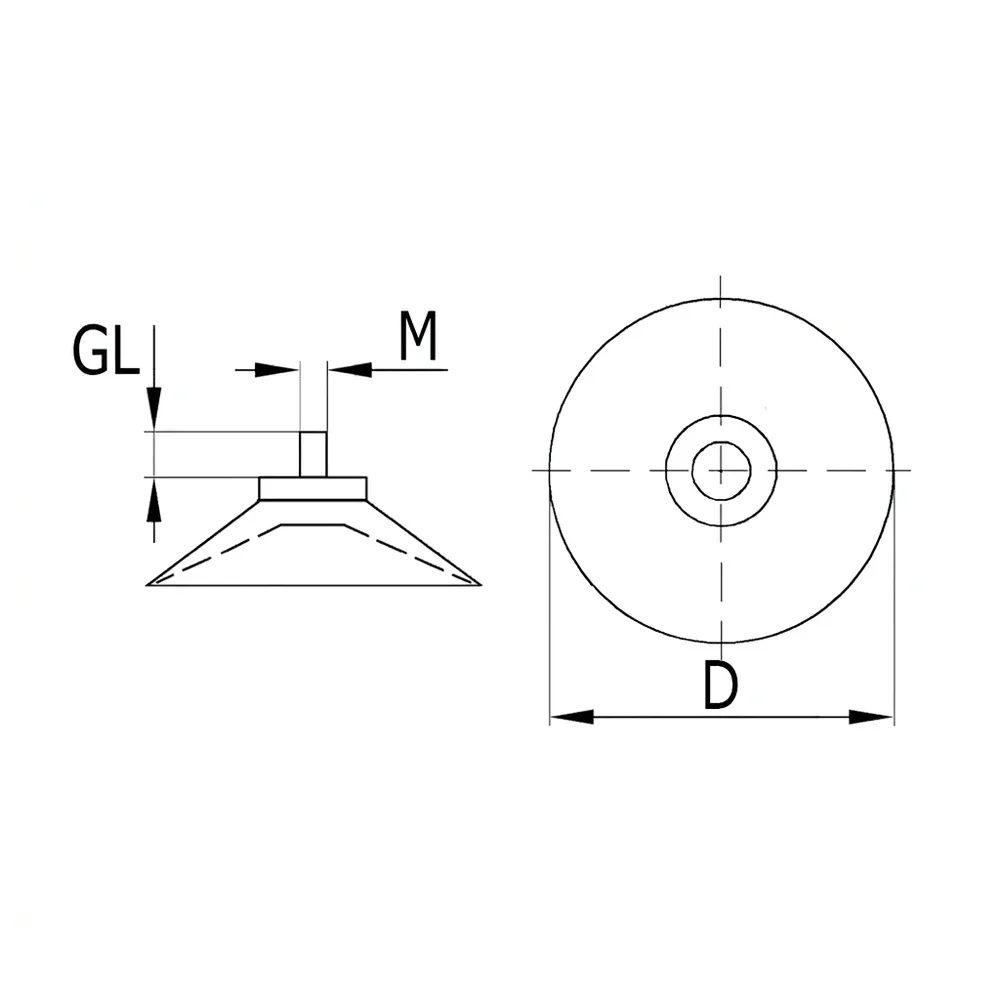 Dibujo técnico: Ventosa con perno roscado