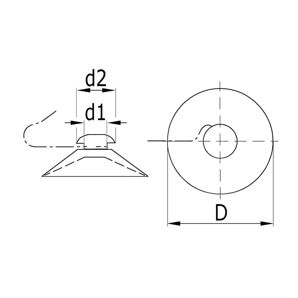 Dibujo técnico: Ventosa con gancho de metal