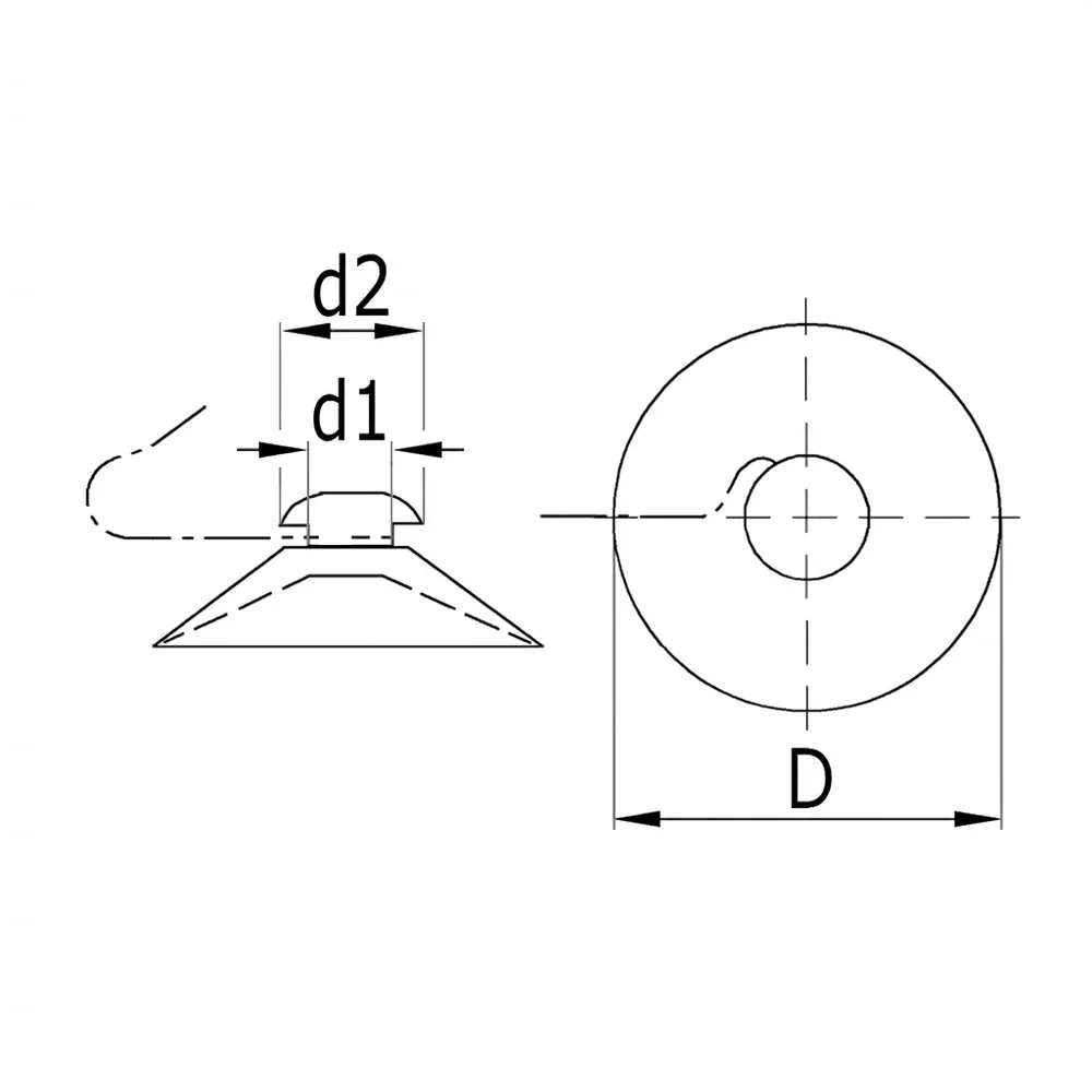 Plano de dimensiones Ventosa con gancho de metal