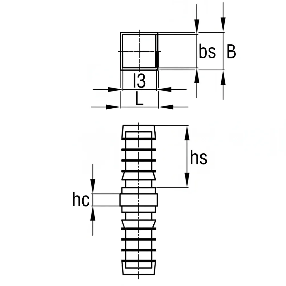 Dibujo técnico: Conector para tubo rectangular