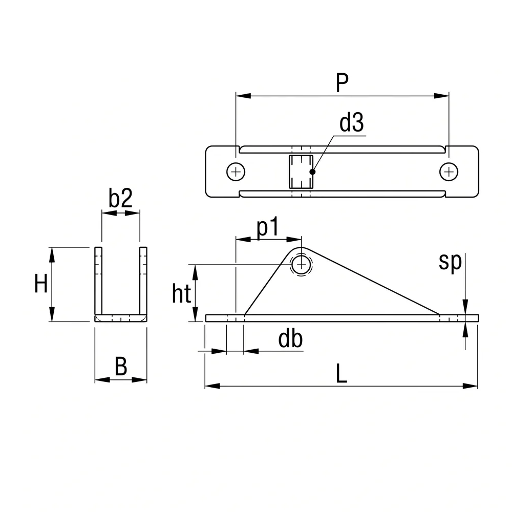 Dibujo técnico: Soporte de fijación - conexión por perno