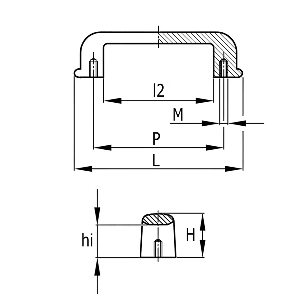 Plano de dimensiones Asa de puente angular - baquelita - con casquillo roscado