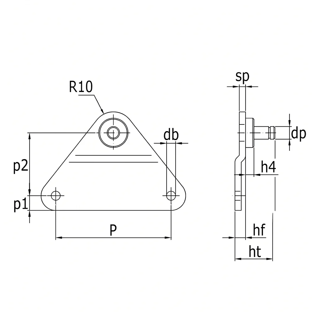 Plano de dimensiones Placa de fijación con anillo elástico