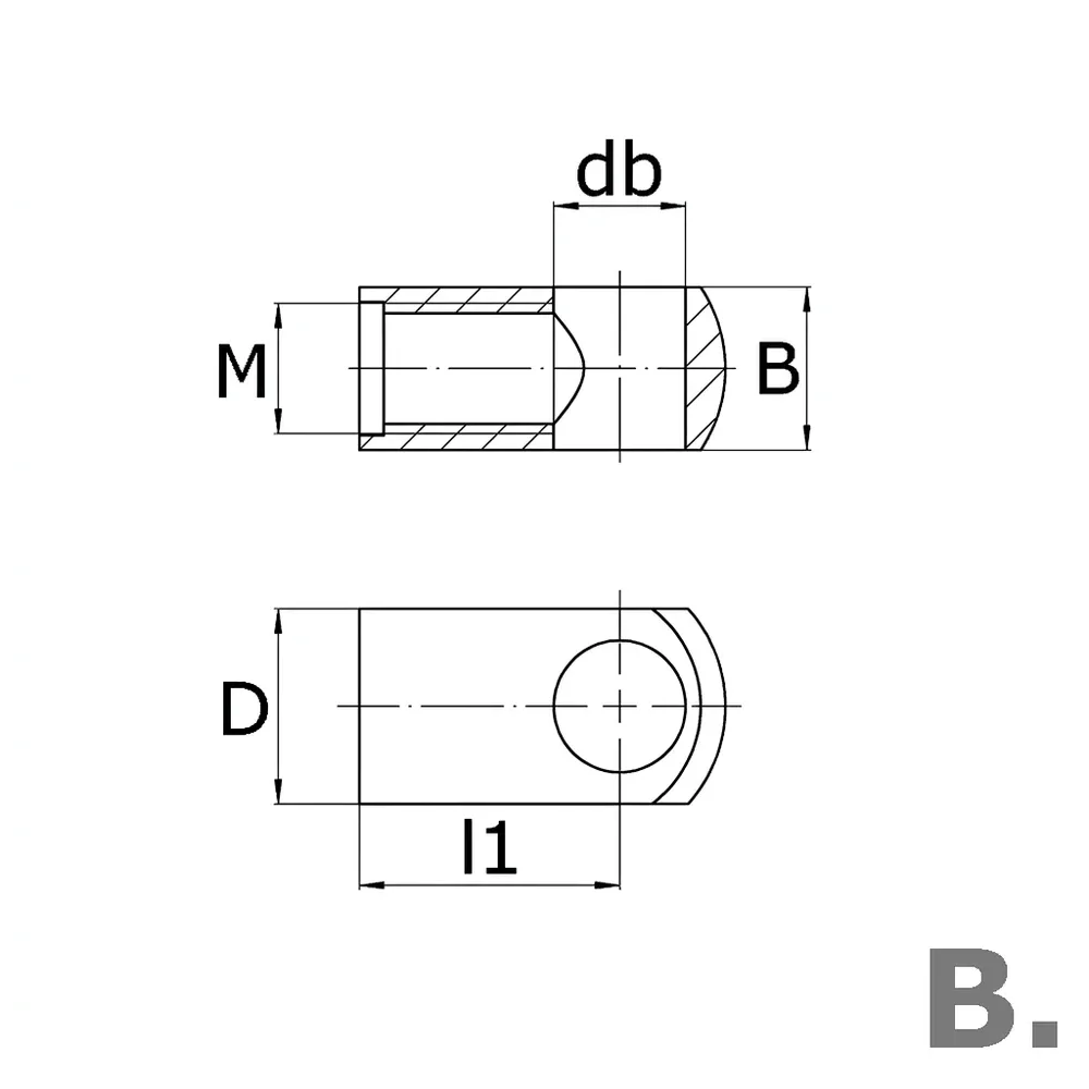 Dibujo técnico: Rótulas de ojo para resortes de gas
