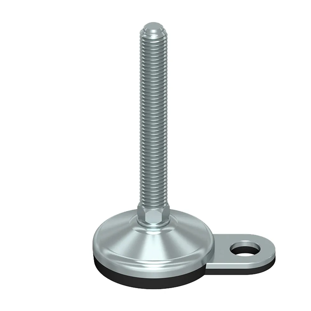 Pie nivelador de acero galvanizado con ojal de fijación redondo Ø100mm - M20x250- base antideslizante NBR