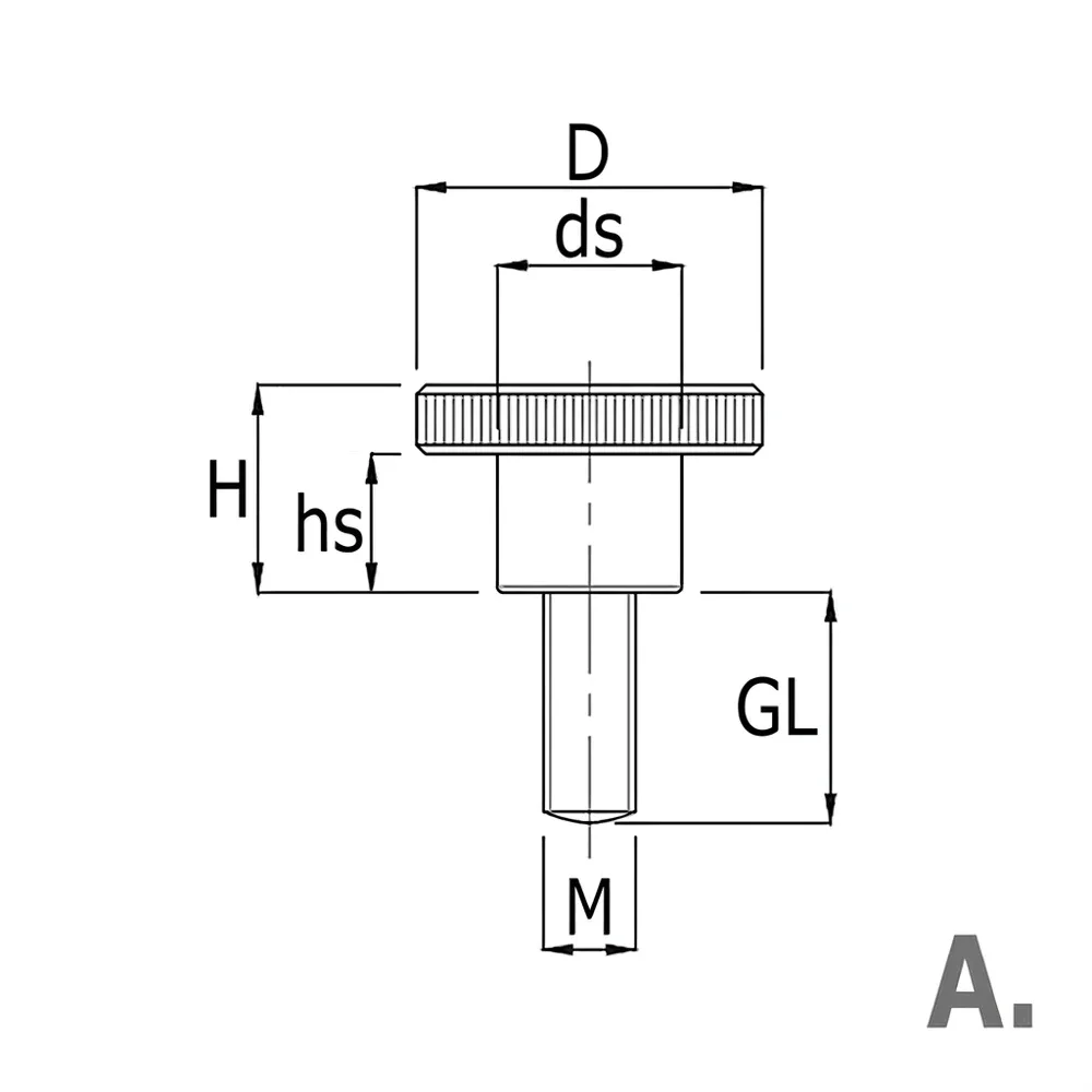 Dibujo técnico: Tornillo moleteado alto - acero inoxidable - DIN 464