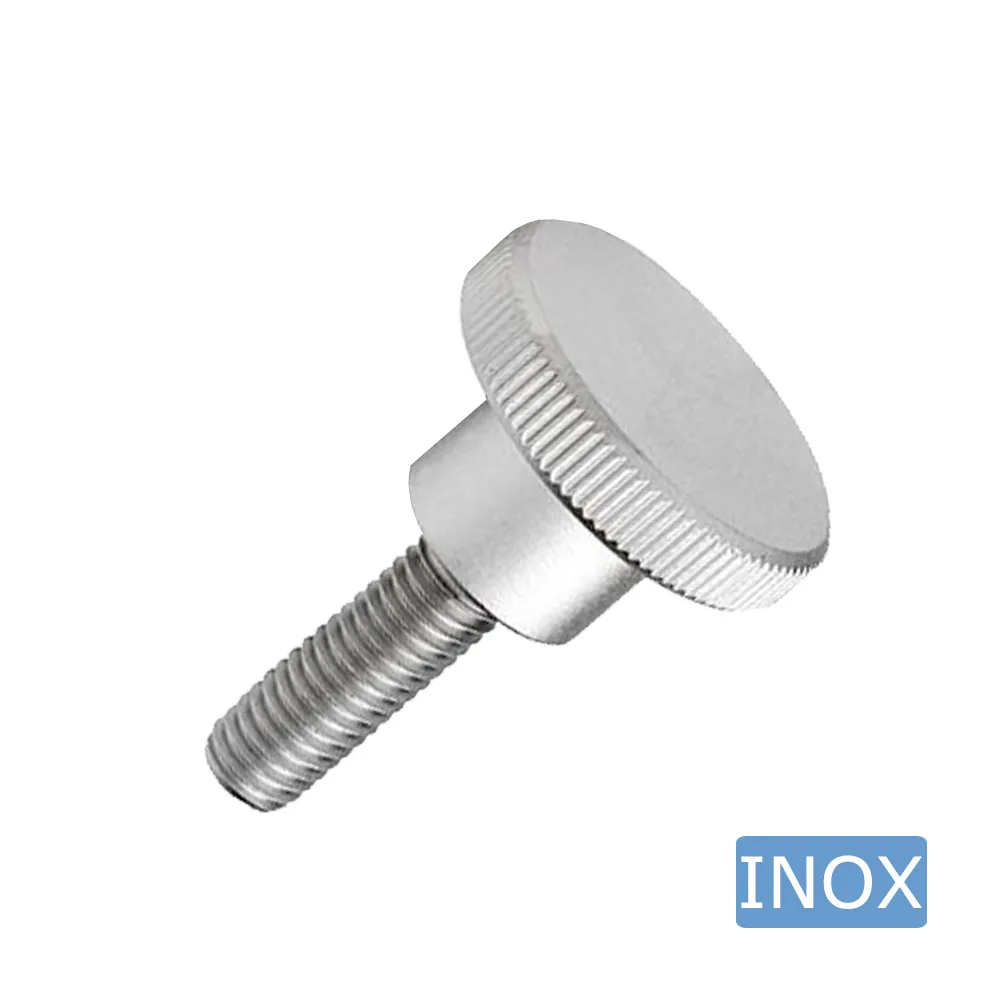 Tornillo moleteado alto Ø20 - M5x8mm - Arenado - Acero inoxidable A1 (AISI 303)