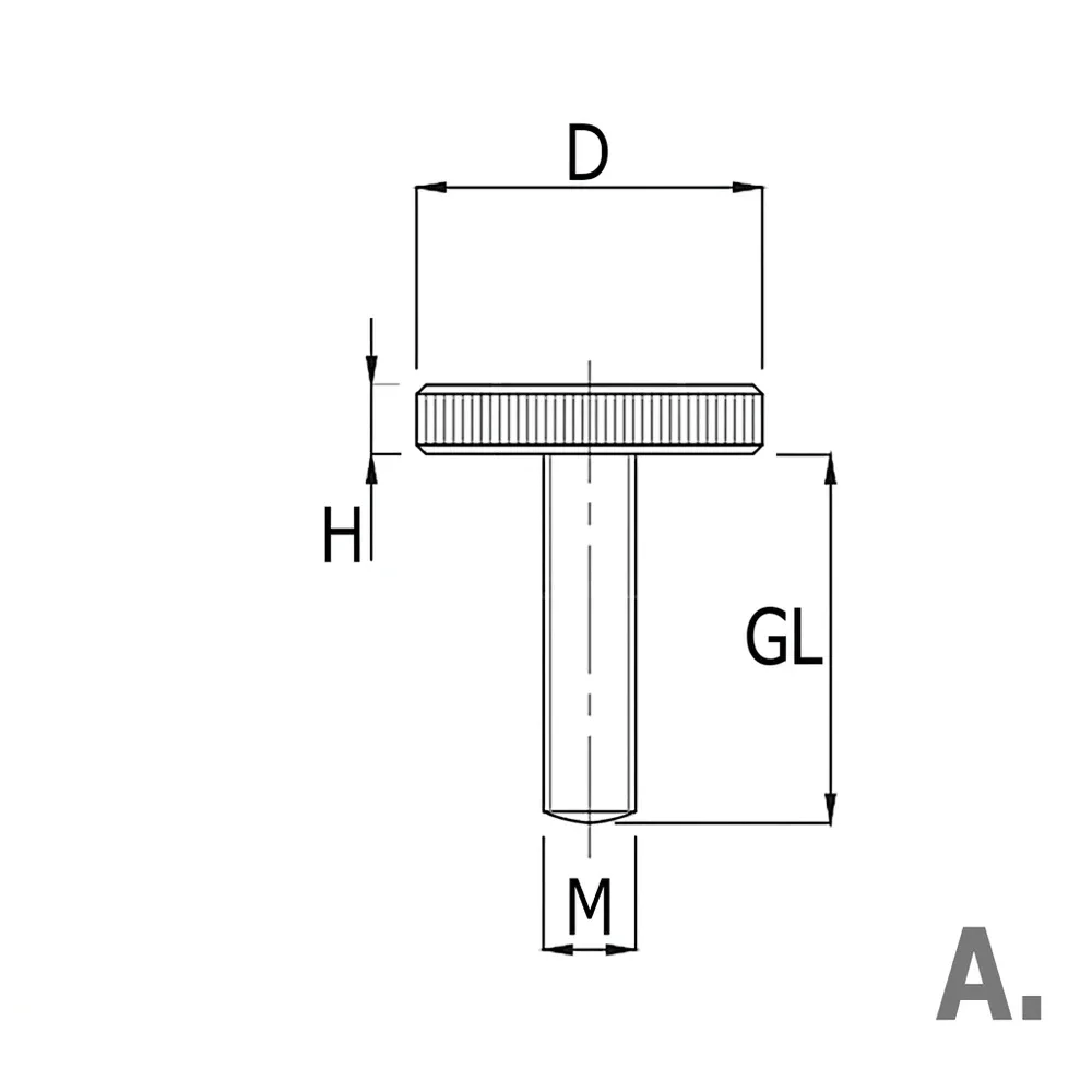 Dibujo técnico: Tornillo moleteado bajo - acero inoxidable - DIN 653