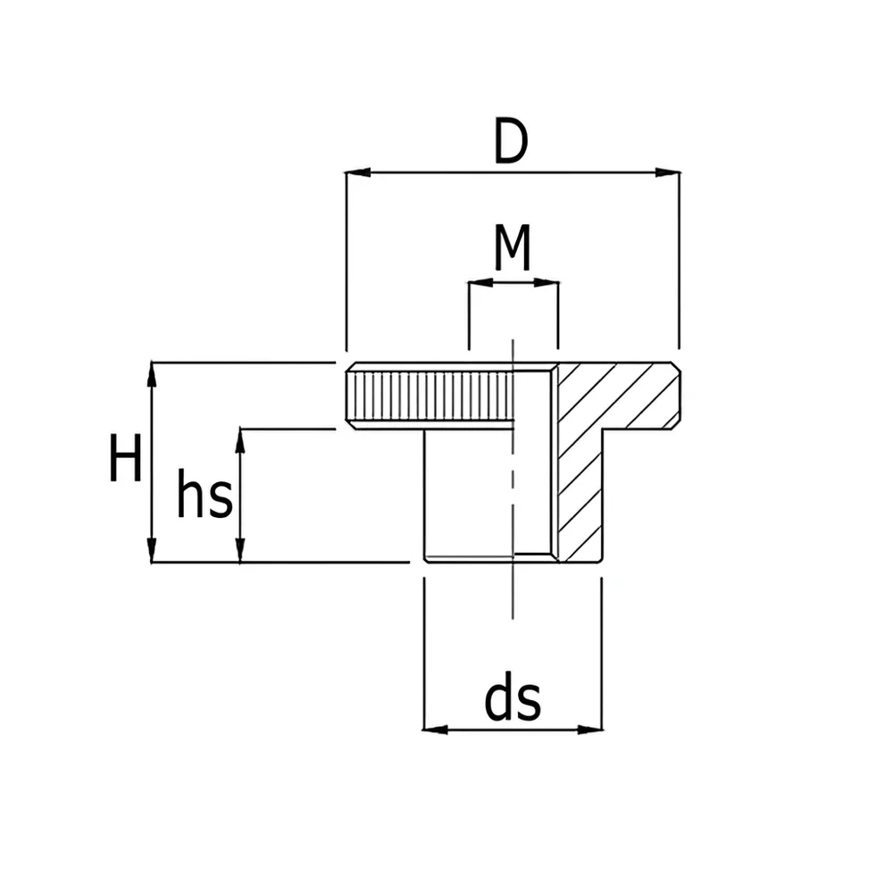 Plano de dimensiones Tuerca moleteada alta - Acero inoxidable - DIN 466