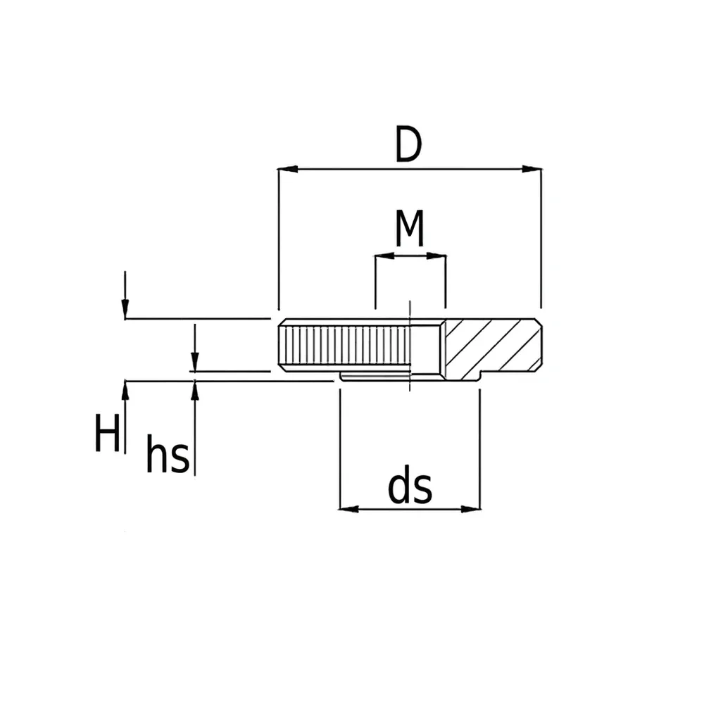 Dibujo técnico: Tuerca moleteada baja - acero inoxidable - DIN 467