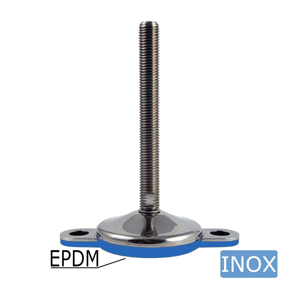 Pie nivelador redondo higiénico Ø60mm - M10x100 - 2x orificio de fijación - EPDM - Azul imagen 2