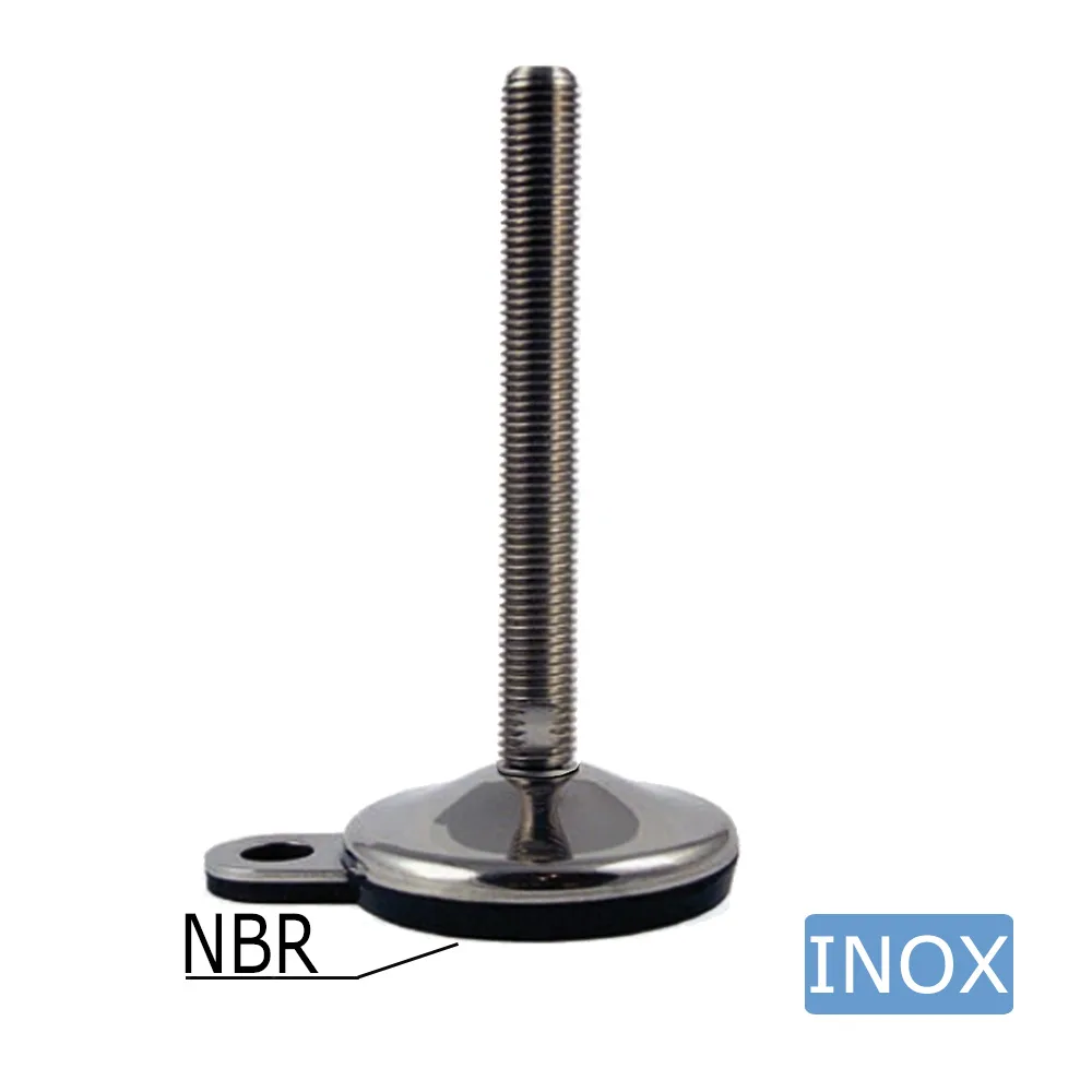 Pie nivelador redondo higiénico Ø60mm - M10x100 - 2x orificio de fijación - EPDM - Azul imagen 3