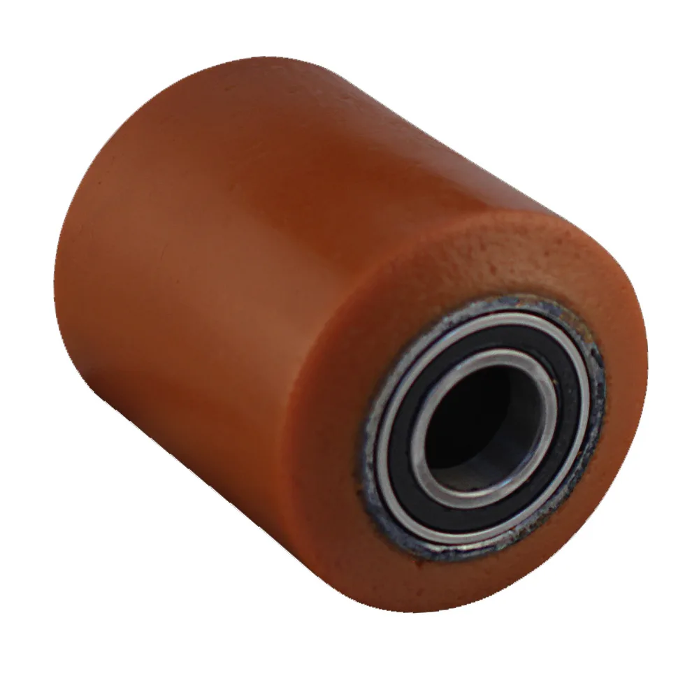 Rodillo palet de hierro fundido Ø85x100 - banda de rodadura PU - Rodamiento de bolas - agujero del eje Ø20mm - Naranja