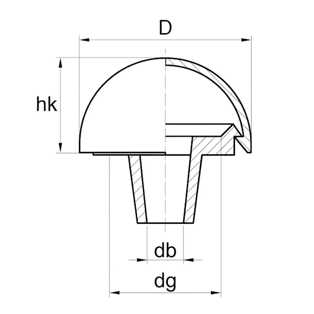 Plano acotado Tapón para tornillos con arandela y casquillo de centrado PE-LD - Ø6.0-14.5mm - H=7.0mm - M5-M6 - Blanco