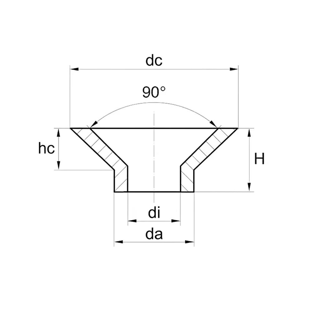 Plano de dimensiones Casquillo de embutir 90°