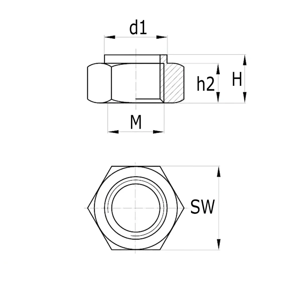 Dibujo técnico: Tuerca hexagonal autoblocante - plástico
