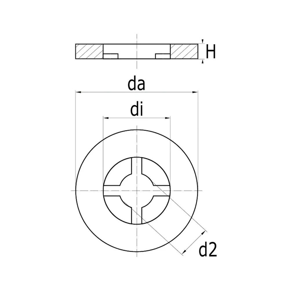 Dibujo técnico: Arandela antiperdida con 4 labios - plástico