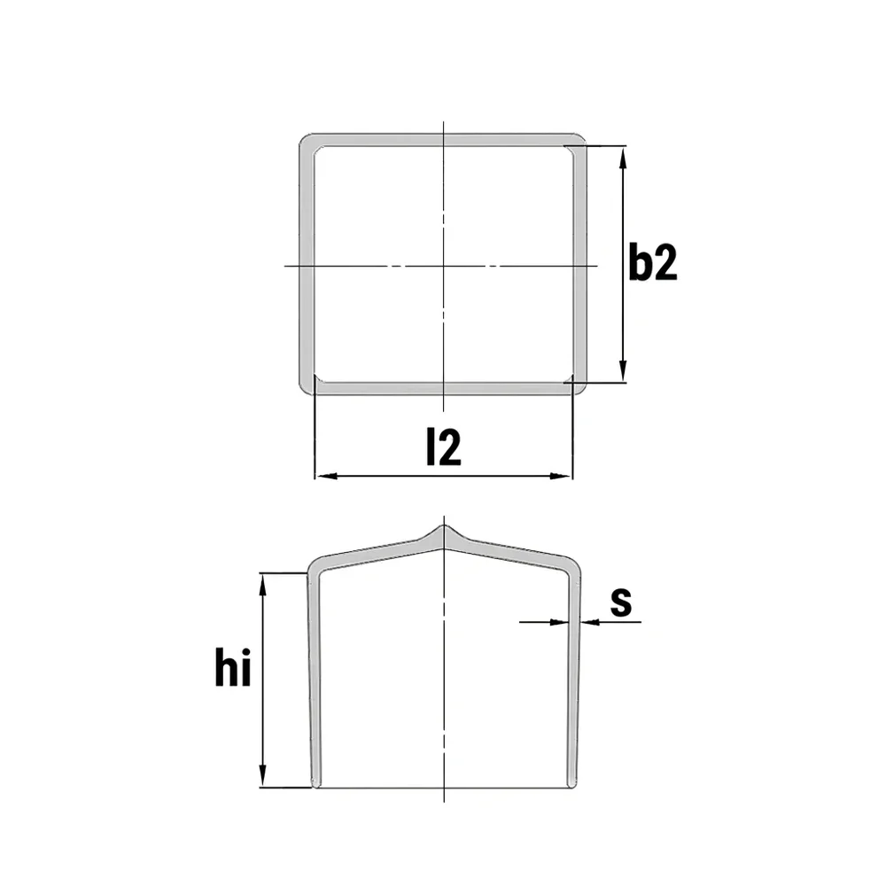 Plano acotado Tapón cuadrado de inmersión de acero plano 2x34mm - L=30mm - Negro